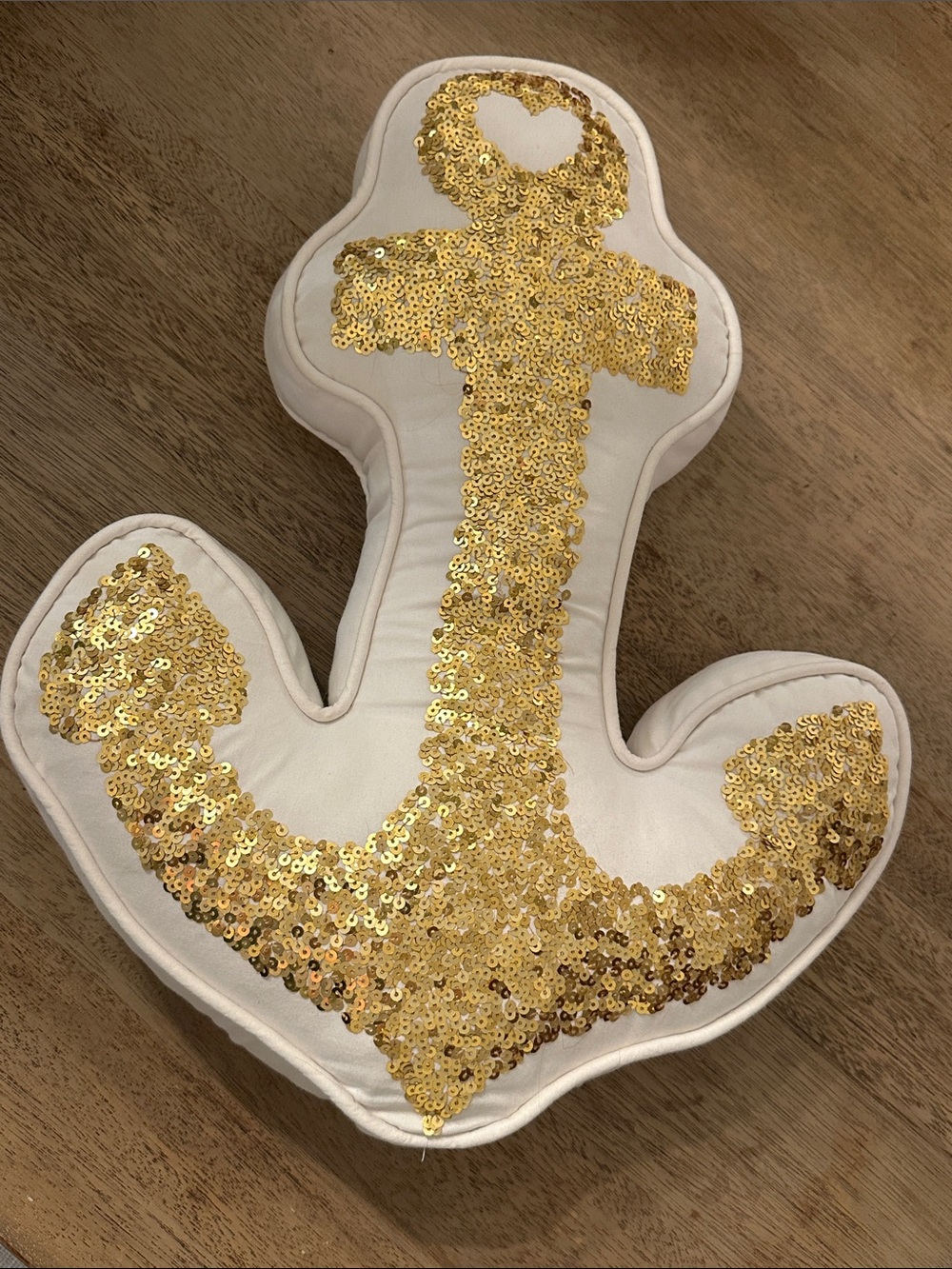 Pottery Bark Kids Emily & Merrit gold Sequin Anchor toss Pillow large EUC teen